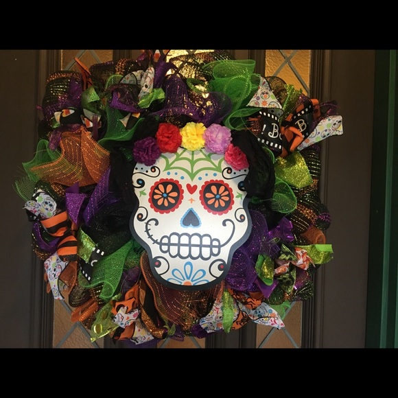 Dia De Los Muertos/ Sugar Skull/ Halloween Wreath - Picture 1 of 2